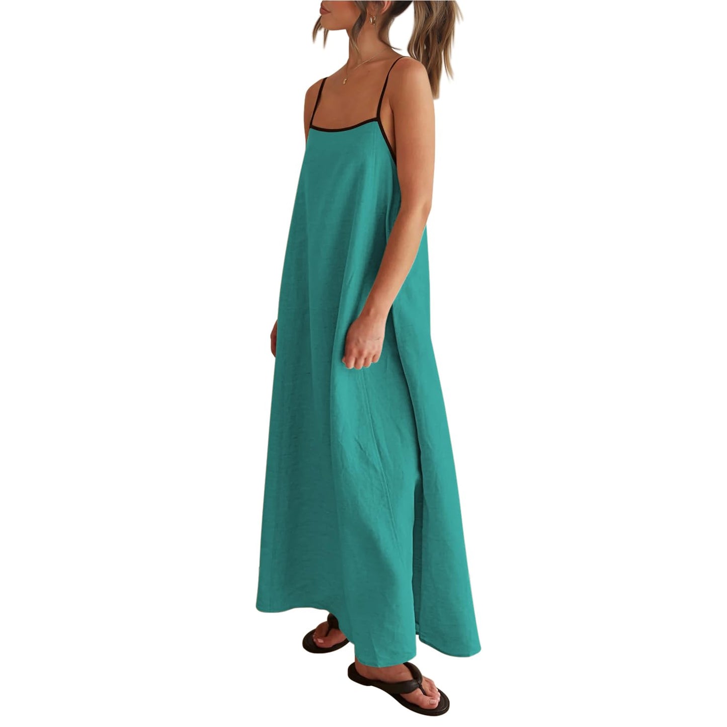 Shy Velvet Women's 2026 Summer Linen Maxi Dress Contrast Spaghetti Strap Dress Backless Casual Party Beach Dresses