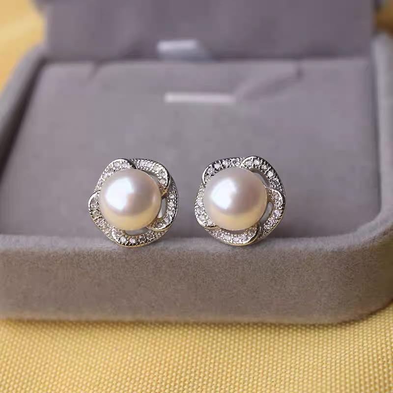 NONNYL Pearl Anniversary Birthday Gifts for Women Wife- 925 Sterling Silver Freshwater Cultured Pearl Stud Earrings With CZ, Dainty Flower Design Christmas Jewelry Gifts for Mom, Her, Wife, Women