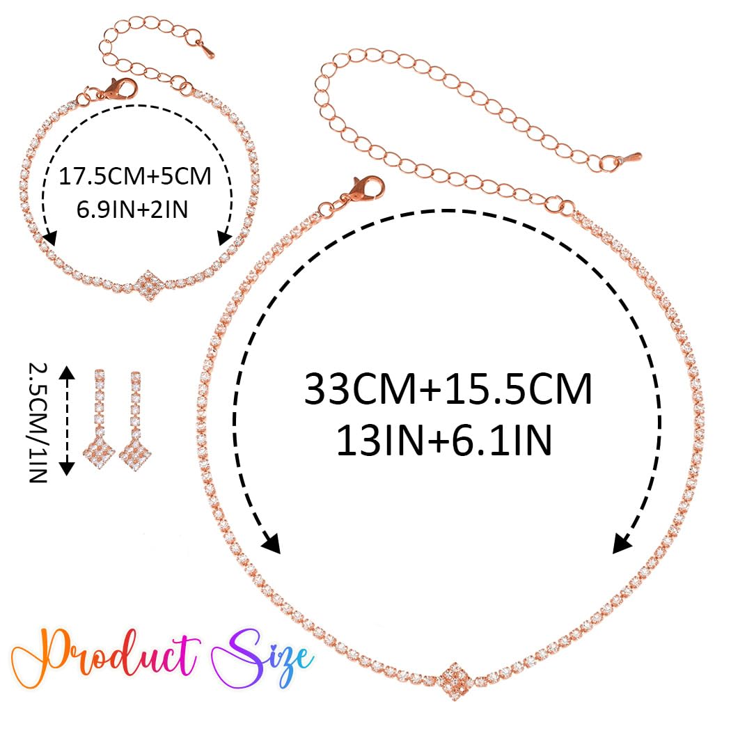 Aukmla Rhinestones Bridal Wedding Jewelry Sets Sparkly Necklace Earrings Bracelet Set Prom Formal Jewelry for Brides and Women