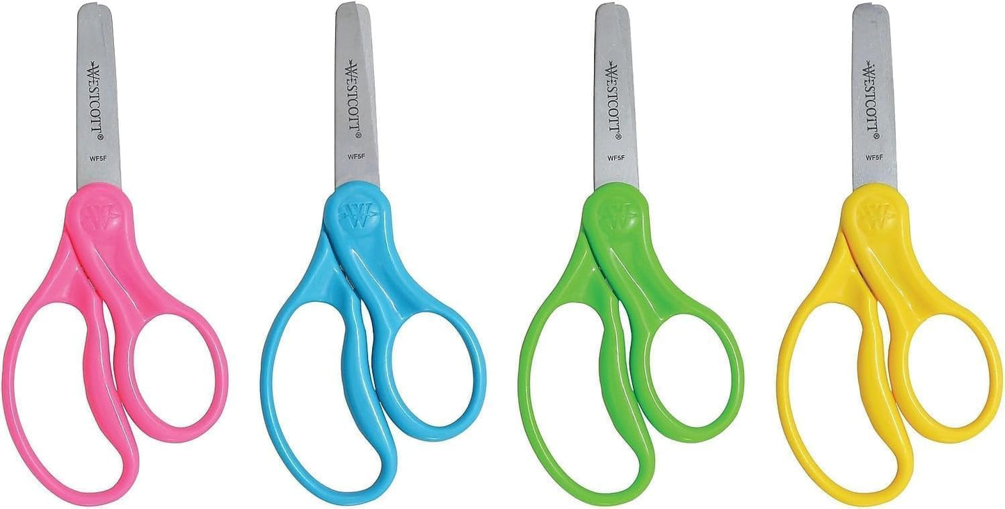 Westcott 16454 Right- and Left-Handed Scissors, Kids' Scissors, Back to School, Classroom Supplies, Ages 4-8, 5-Inch Blunt Tip, Assorted, 6 Pack