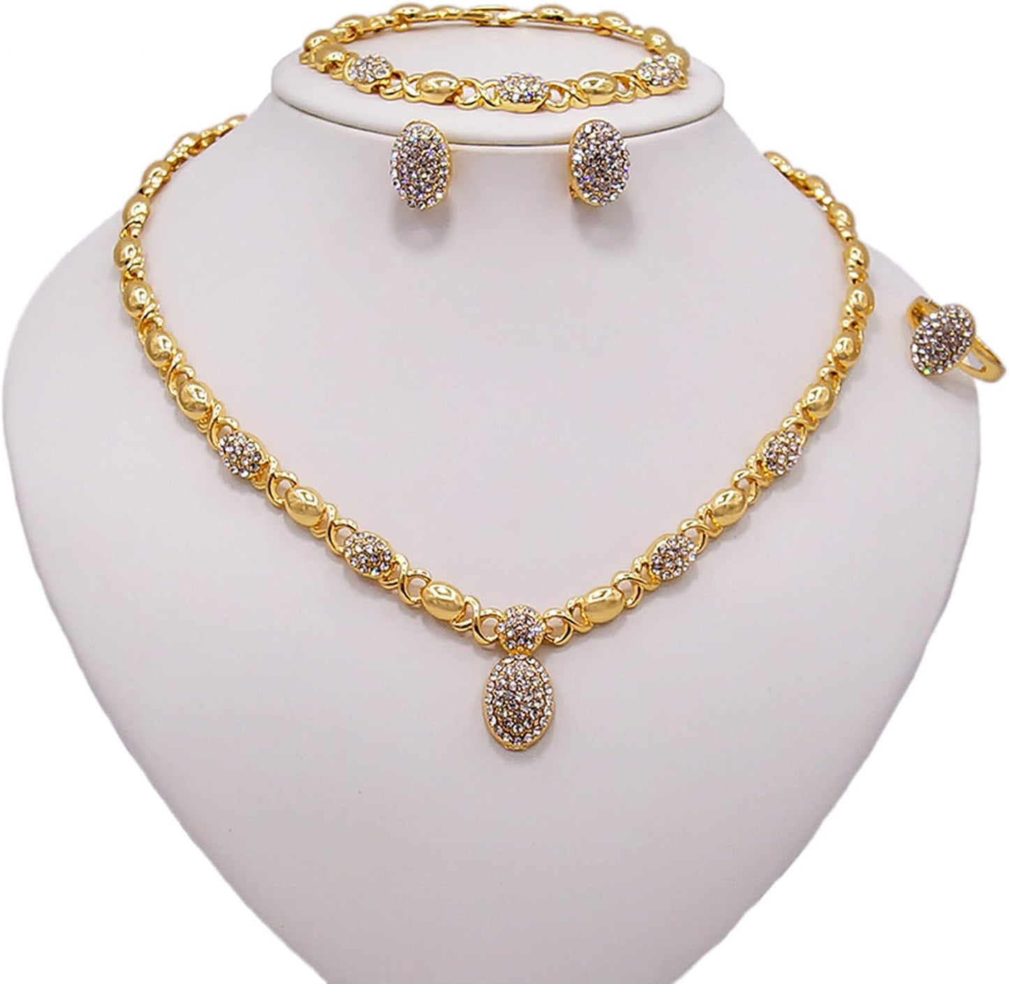 SYHOL Gold Jewelry Sets for Women 18K Gold/Silver Filled Jewelry Necklace Set Wedding Bridal Fashion Jewelry Sets Women Accessories Bracelets Earrings and Rings Sweetheart Gifts