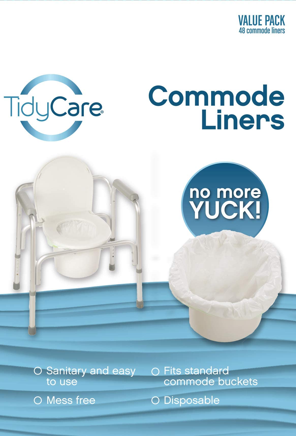 TidyCare Bedside Commode Liners for Portable Toilet Chair Bucket and Bedpan | Value Pack of 96 Disposable Waste Bags for Adults in Medical Care | Universal Fit Portable Toilet Liners