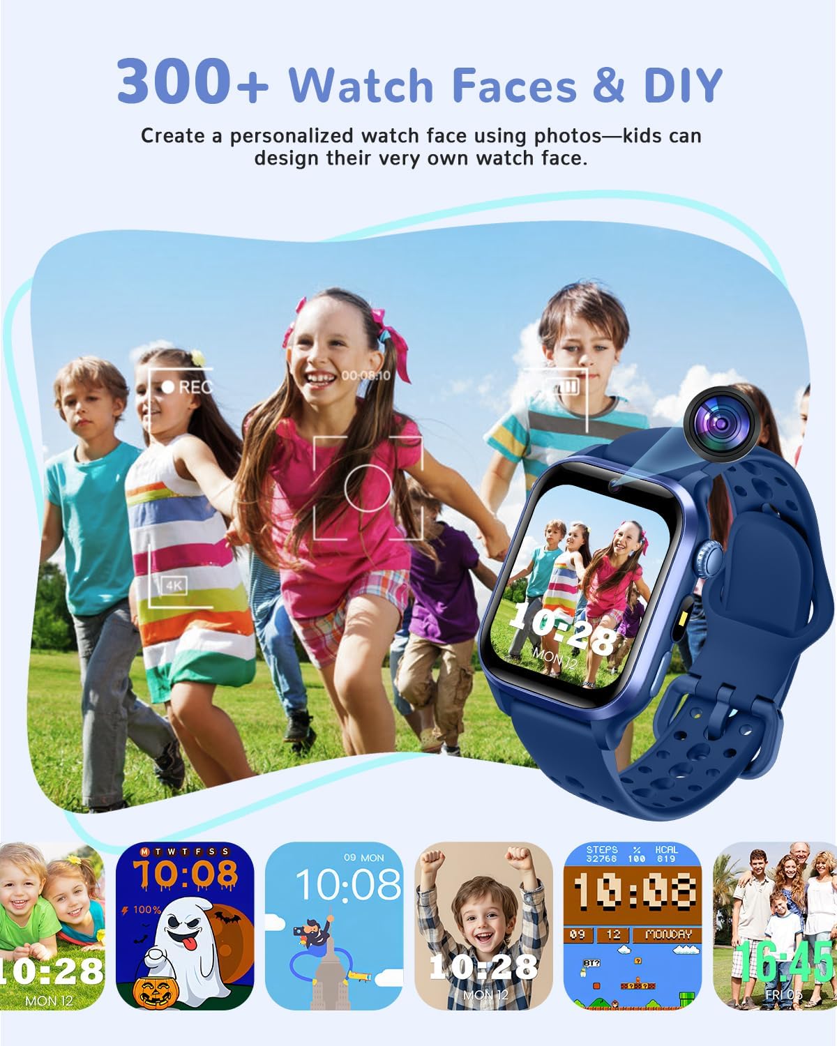 RUXINGX Kids Smart Watch No APP, 1.52" Smart Watch for Kids with Camera,Puzzle Games,Heart Rate, Sleep Monitor,Music Player,Pedometer,Fitness Trackers Smartwatch for Girls Boys Teens 3-12(Blue)