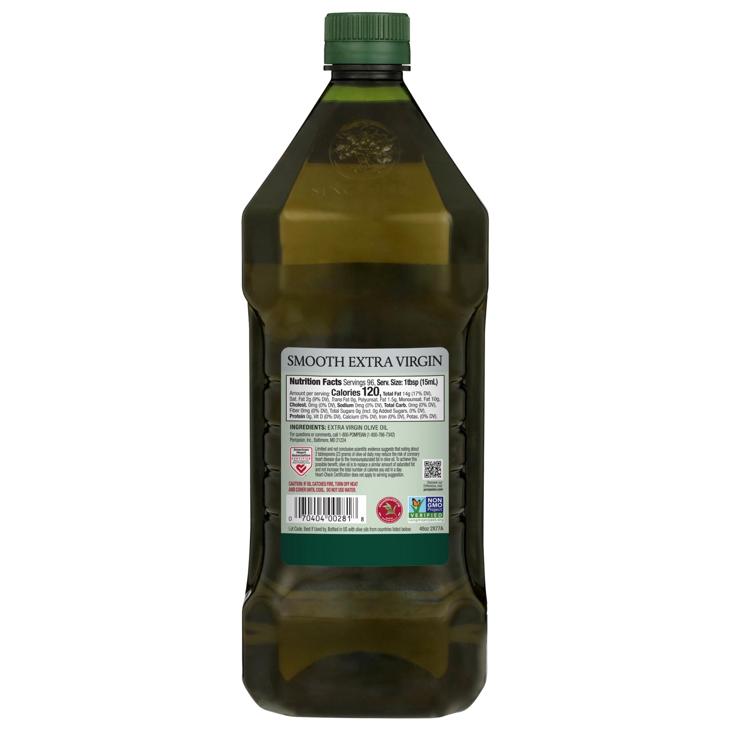 Pompeian Smooth Extra Virgin Olive Oil - 68 fl oz (2 L) First Cold Pressed Olive Oil for Cooking - Smooth Taste for Sauteing, Stir-Frying, and Baking - Value Size