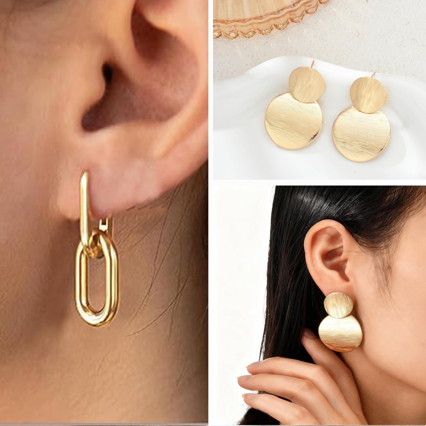 6 Pairs Chunky Gold Earrings for Women Gold Plated Knot Earrings Trendy Statement Drop Dangle Teardrop Lightweight Hypoallergenic Fashion Accessories Jewelry Set Gifts for Women