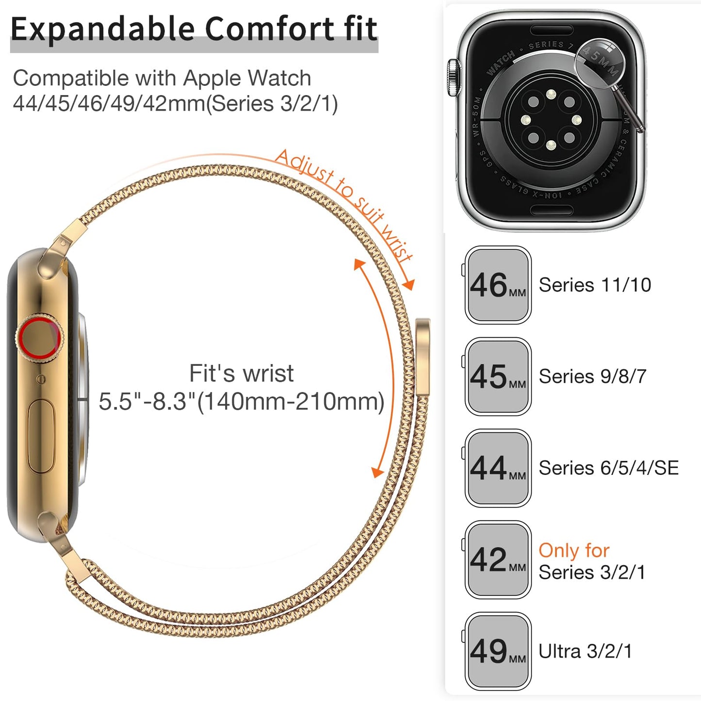 MARGE PLUS Slim Milanese Loop Compatible with Apple Watch Band for women 41mm 40mm 38mm 42mm 46mm 45mm 44mm, Stainless Steel Magnetic Mesh Strap work on iWatch Series 11 10 9 8 7 6 5 4 3 & SE 3 2 1