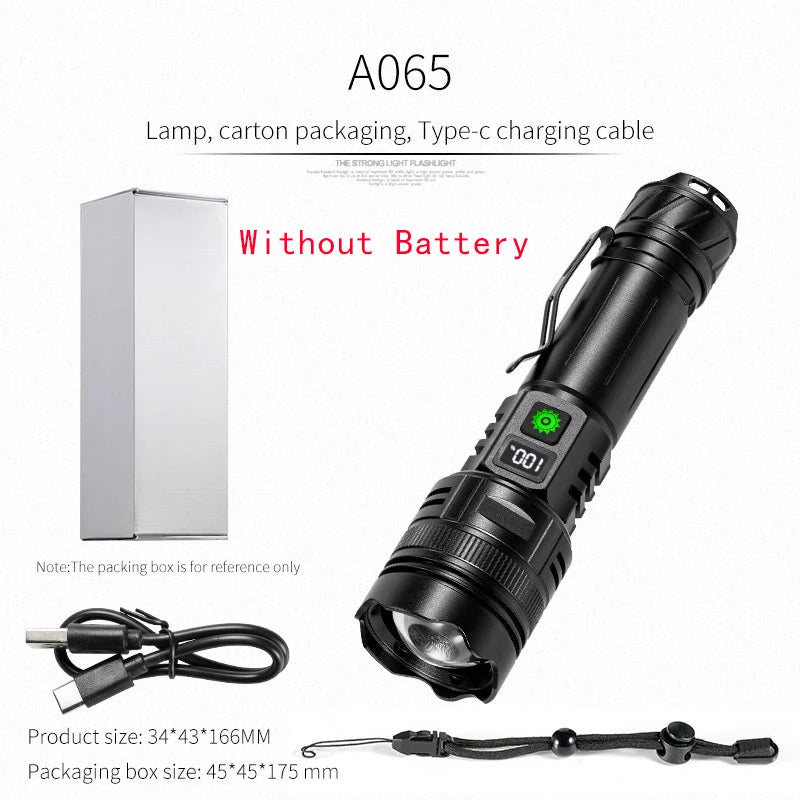 High Power LED Flashlight Type-C USB Rechargeable Long Range Tactical Torch Strong Light Lamp Outdoor Ultra Powerful Flash Light