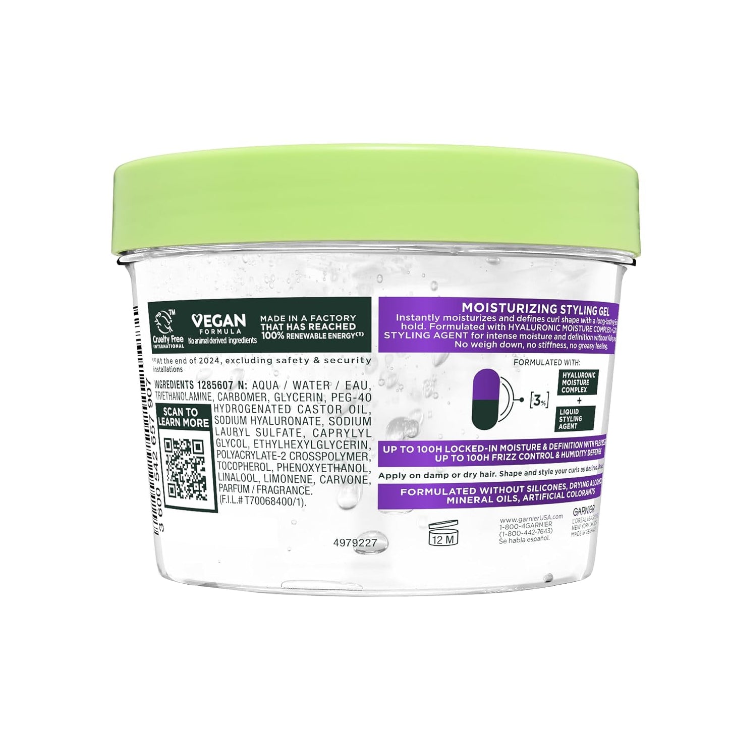 Garnier Fructis Flexi Hold Curls Moisturizing Gel, Curl Hair Styling Gel with Hyaluronic Moisture Complex, Provides Up to 100HRs of Moisture & Definition For All Curl Types, 12.5 Fl Oz