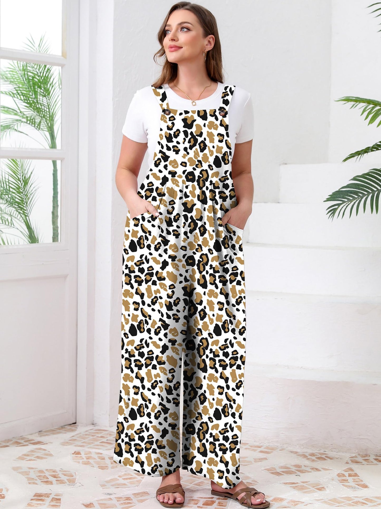 TAKEYAL Women's Plus Size Jumpsuit Overalls Wide Leg Casual Summer Rompers Adjustable Loose Fit Jumpsuits With Pockets 2026