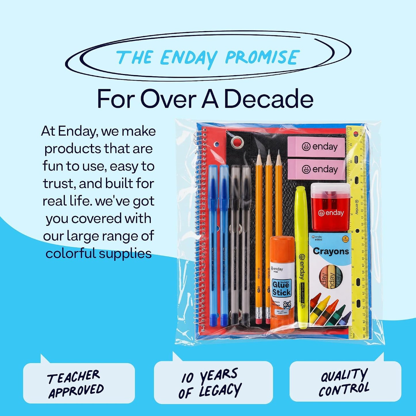 24 Pack Bulk School Supplies for Kids | 22 Piece Back to School Supplies in Each Kit, Premium Quality Kids School Supply for Girls & Boys, Kindergarten, Elementary, K-12 - By Enday