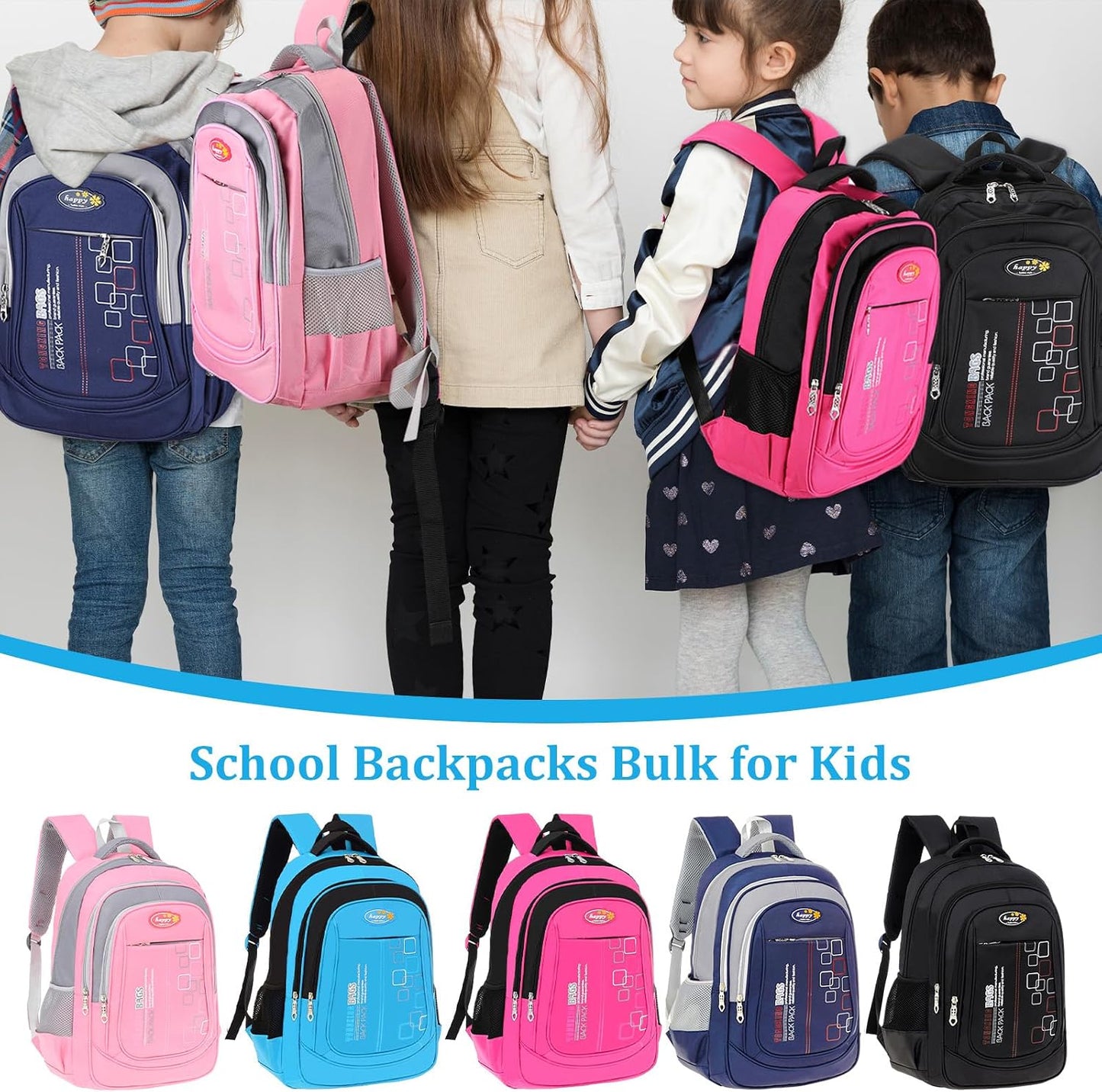 PerKoop 10 Pcs 17 Inch Kids Backpacks Bulk, Classic Student Bags for School | Printed Bulk Pack, Padded Straps, Side Bottle Holder, Middle School, Donation Charity Use
