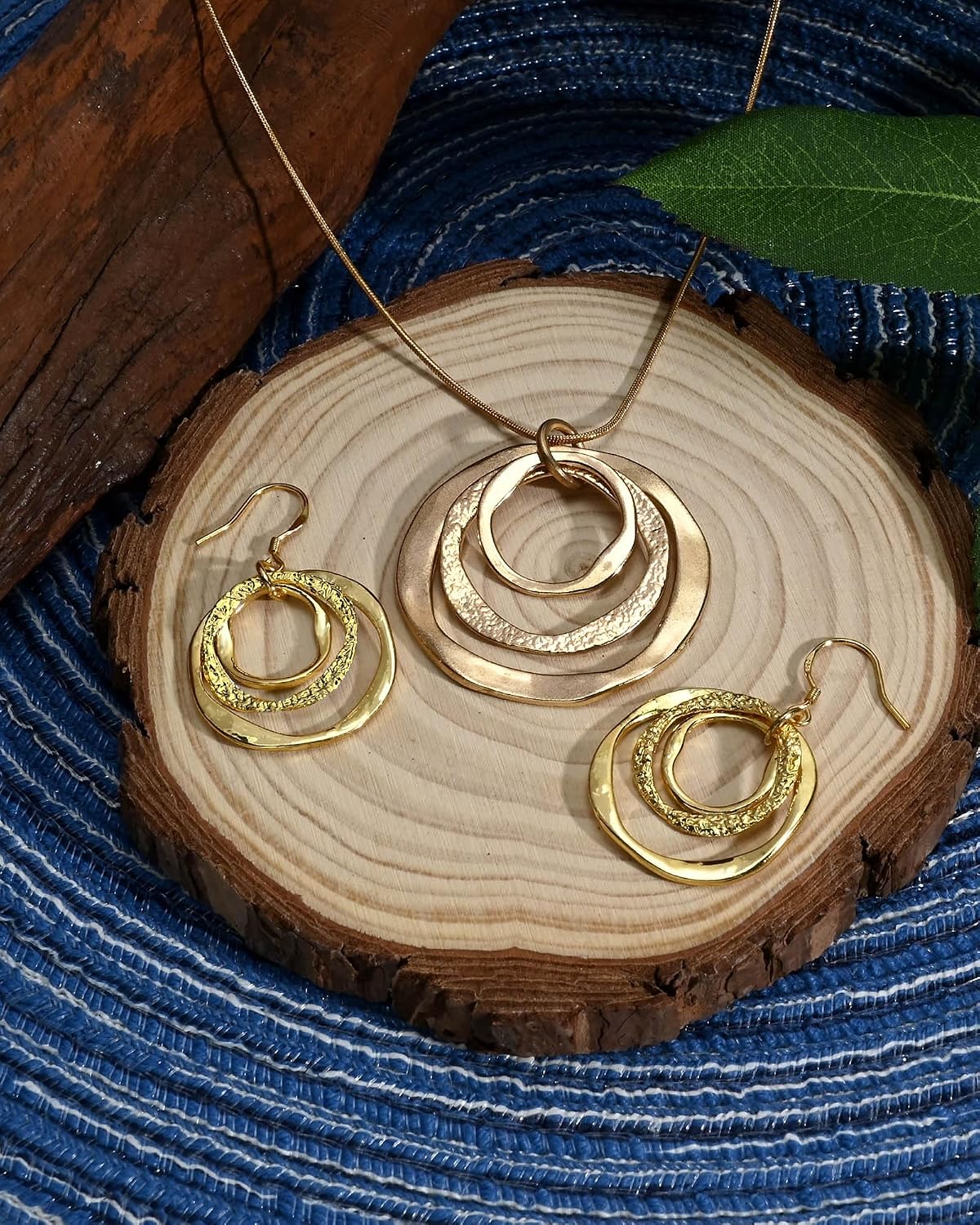 Hypoallergenic Silver Circle & Dangle Earrings and Necklace Set for Women Geometric Boho Style Hoop Jewelry for Women-Lightweight & Dangling-Gift for Bohemian Fashionistas