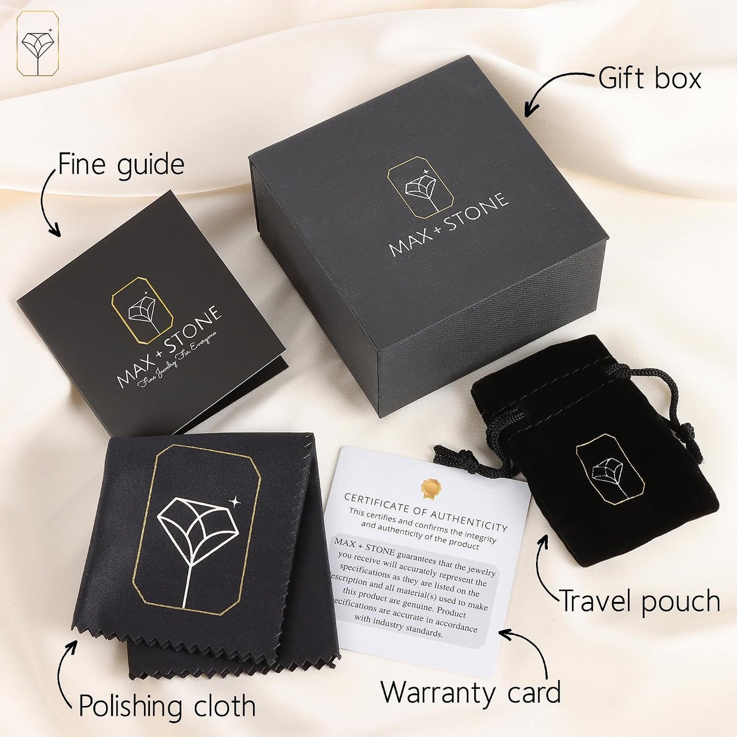 Real Diamond Sterling Silver Pearl Necklace and Earring Set | Hypoallergenic Real Cultured Freshwater Pearl Jewelry Set with 18 Inch Silver Chain | Diamond Bridal Bridesmaid Set for Women with Gift Box by MAX + STONE