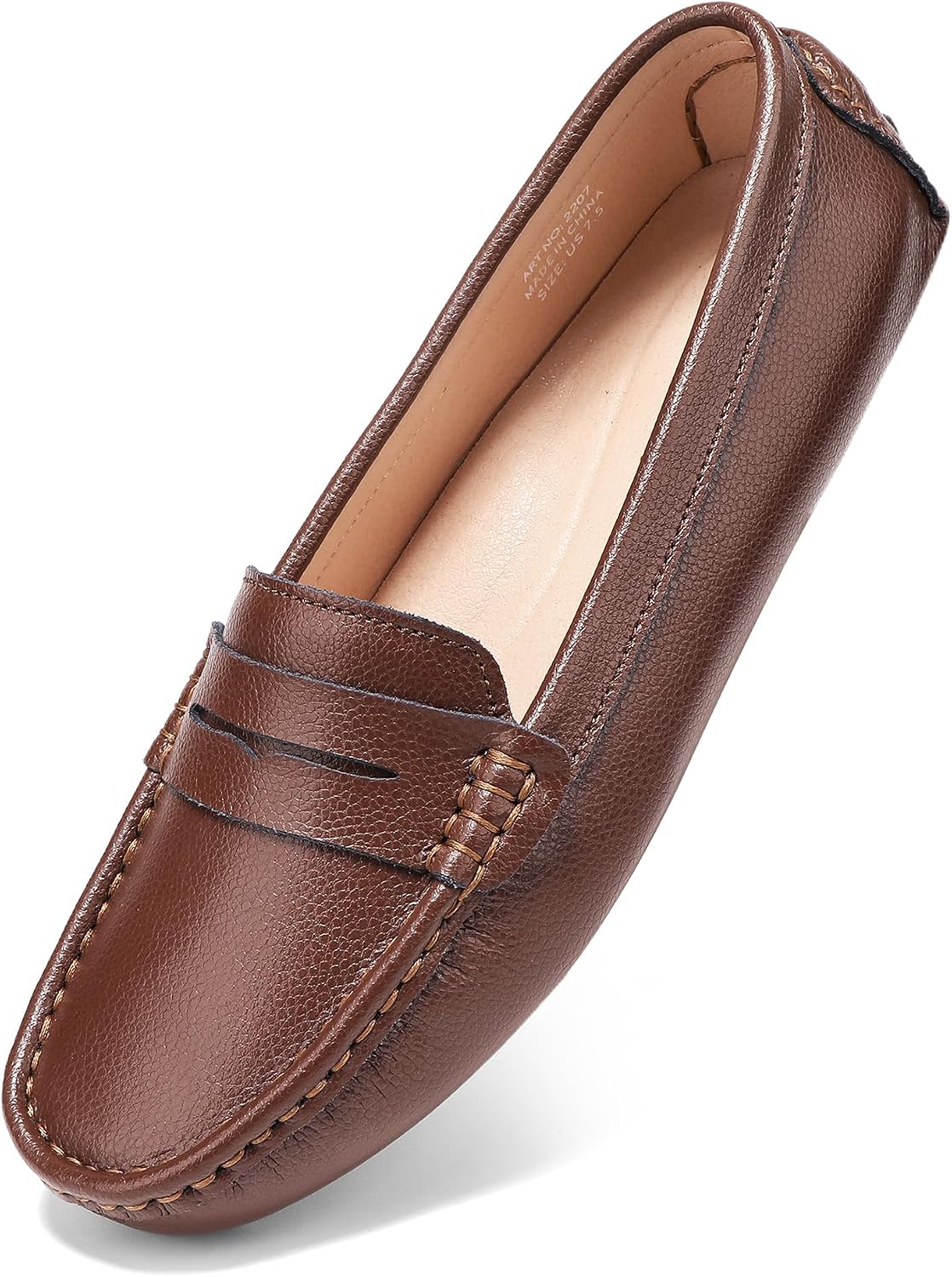 BEAUSEEN Women's Genuine Leather Penny Loafers Classic Driving Moccasins Casual Slip On Comfort Women Loafer Shoes