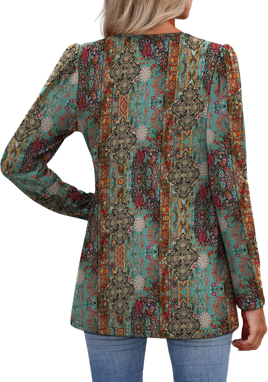 WIHOLL Western Shirts for Women Long Sleeve Tunic Tops Boho Fall Fashion Cowgirl Outfits Country Concert Vacation Ethnic Print L
