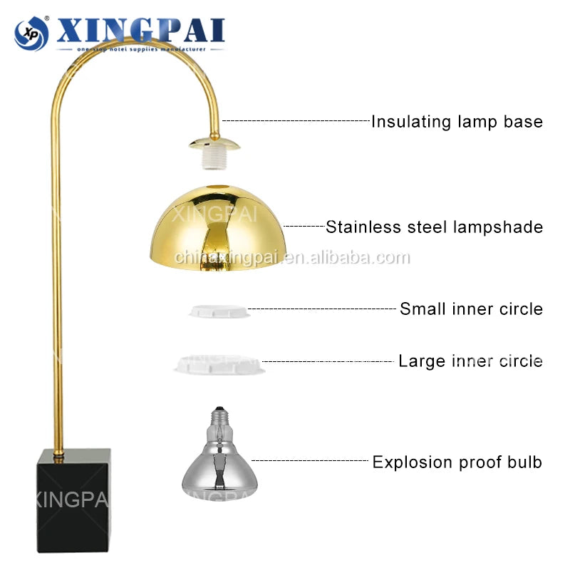 XINGPAI Factory Direct Sale Portable Heating Lamp Luxury Gold Food Warmer Lamp for Buffet