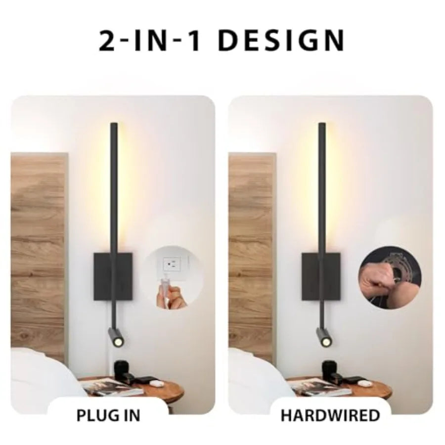 ZEROUNO Modern Plug in Wall Sconce Indoor Wall Light, Minimalist LED Line Wall Lamp with Switch, Adjustable Matte Wall lamp for