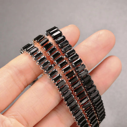 Black Iced Out Crystal Tennis Bracelets For Men Women Rectangle Zirconia Adjustable Chain on Hand Hip Hop Hippie Jewelry DZH051