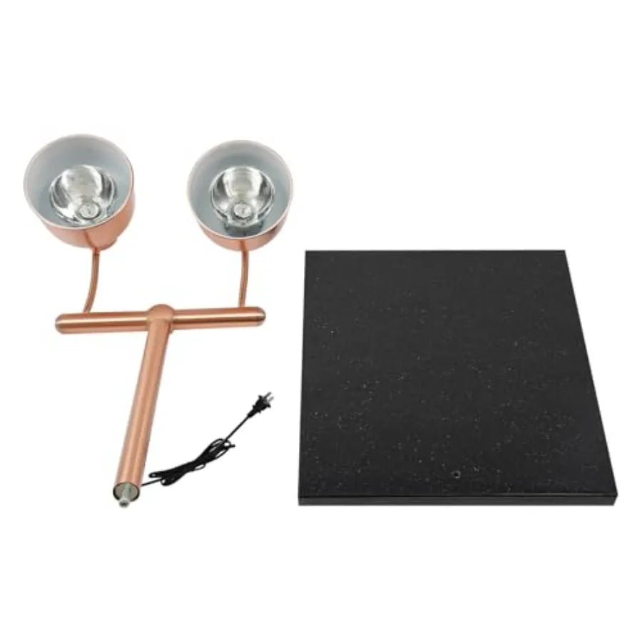 Commercial kitchen food warming lamp with marble base, dual-head design, 2 heating bulbs, white finish, energy-efficient heat r