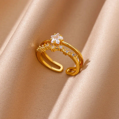 Zircon Geometric Heart Rings For Women Stainless Steel Gold Color Wedding Ring Luxury Aesthetic Jewlery Couple Gift 2025