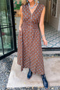Black Polka Dot Print Contrast Trim V Neck Zip Up Sleeveless Dress