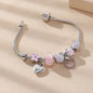 Love Heart Flower Glass Pendant Charm Bracelet Classic Pink White Crystal Stone Adjustable Bead Bracelet Silver Gold Color