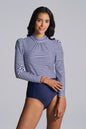 Women's Toscana Puff Sleeve Swim Top | White/Navy Stripe