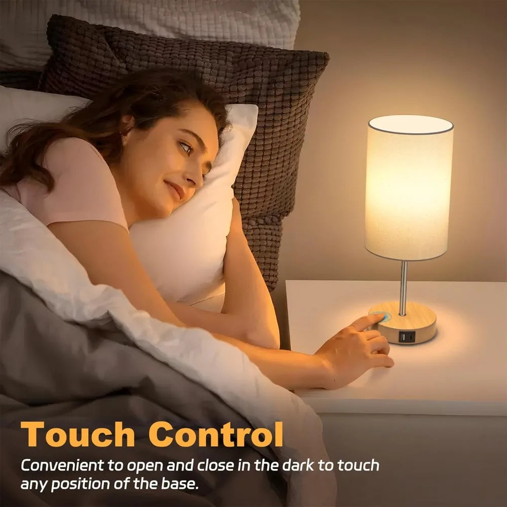3 Way Dimmable Touch Table Lamp with Dual Charging Station, Small Bedside Lamp for Night Stands, Living Room, Office (LED Bulb Included)