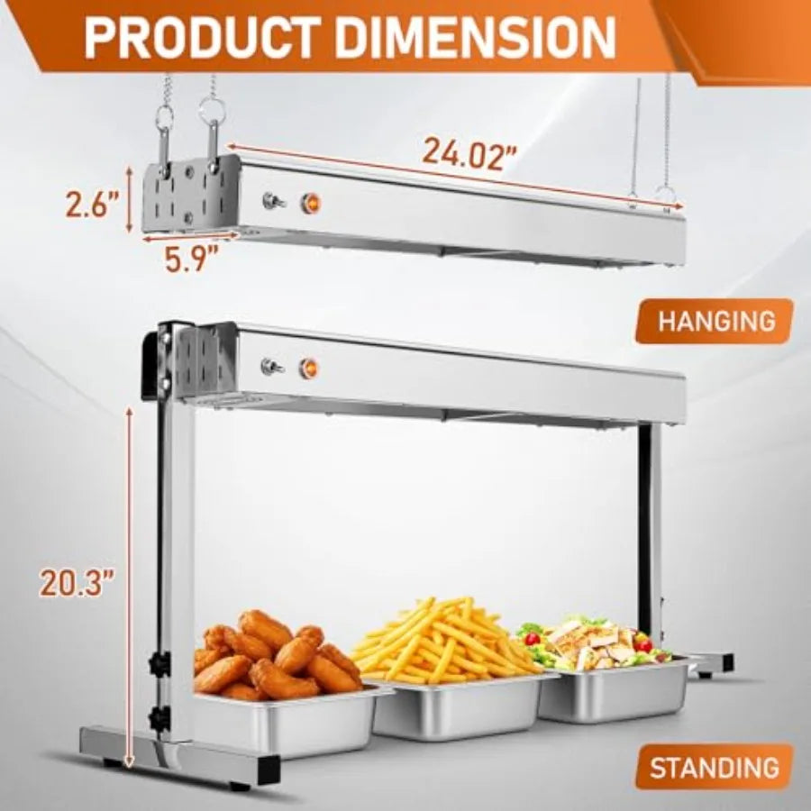 Restaurant buffet overhead food warmer lamp, stainless steel, silver, 750W high-efficiency heating for commercial catering kitc
