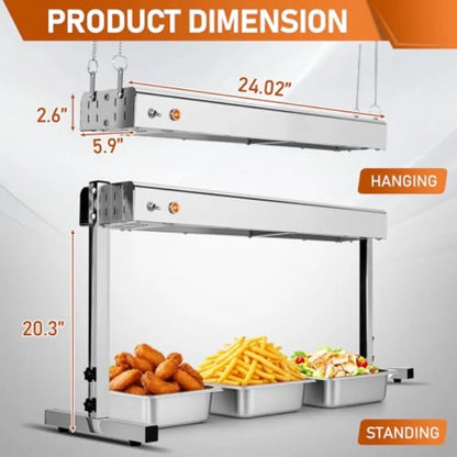 Restaurant buffet overhead food warmer lamp, stainless steel, silver, 750W high-efficiency heating for commercial catering kitc