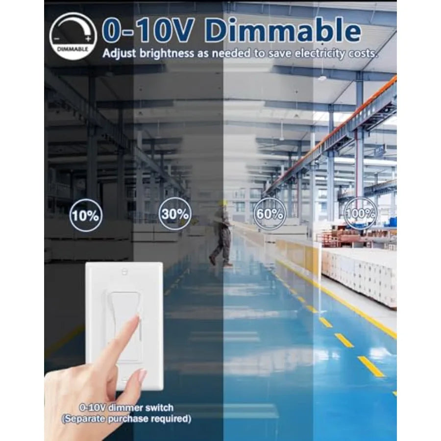 130W LED Linear High Bay LED Shop Lights, 19500LM 0-10V Dimmable 5000K Daylight, Adjustable LED High Bay Shop Lights Lighting F