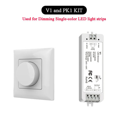 LED Dimmer 12V 24V Rotary Panel RF Remote Controller Single Color LED Strip Dimming Kit Wireless 2.4G Remote Control Push Switch