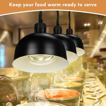 Commercial buffet restaurant kitchen hanging food heat lamp with 250W infrared heating bulb, retractable black metal fixture, 2