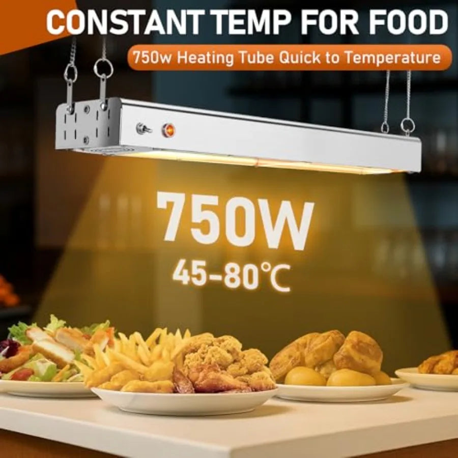 Restaurant buffet overhead food warmer lamp, stainless steel, silver, 750W high-efficiency heating for commercial catering kitc