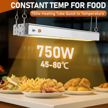 Restaurant buffet overhead food warmer lamp, stainless steel, silver, 750W high-efficiency heating for commercial catering kitc