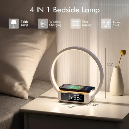 WILIT Touch Bedside Lamp with 3-Speed Dimming Night Light Qi Wireless Charger for Living Room Bedroom Children's Room Desk Lamp