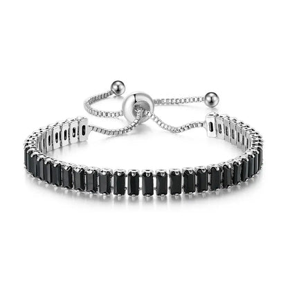 Black Iced Out Crystal Tennis Bracelets For Men Women Rectangle Zirconia Adjustable Chain on Hand Hip Hop Hippie Jewelry DZH051