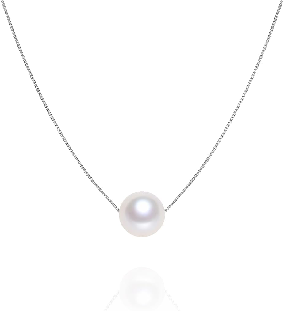 Mother Daughter Pearl Necklace for Women 925 Sterling Silver Box Chain 8mm White Pearl Pendant Necklace Birthday Christmas Gift for Mom