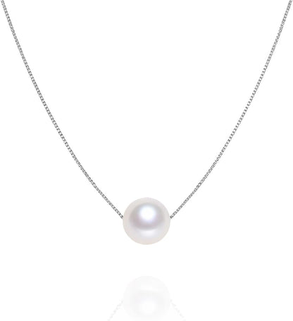 Mother Daughter Pearl Necklace for Women 925 Sterling Silver Box Chain 8mm White Pearl Pendant Necklace Birthday Christmas Gift for Mom