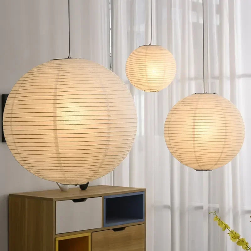 Modern Minimalist White Rice Paper Ball LED Chandelier Restaurant Tea Room Living Room Bedroom Pendant Lamp Home Decor Lighting