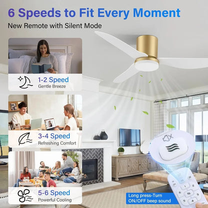 42 Inch Smart Ceiling Fan with Light Remote, WiFi Voice Alexa App Control, Ultra-Quiet Flush Mount for Small Bedroom Patio Porch