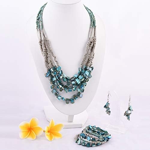 Costume Jewelry Sets for Women - Beaded Bracelet Earrings and Necklace Set - Handmade Seed Beads Vintage Summer Beach Boho Jewelry - Anniversary Birthday Gifts for Womens - 22 Inches