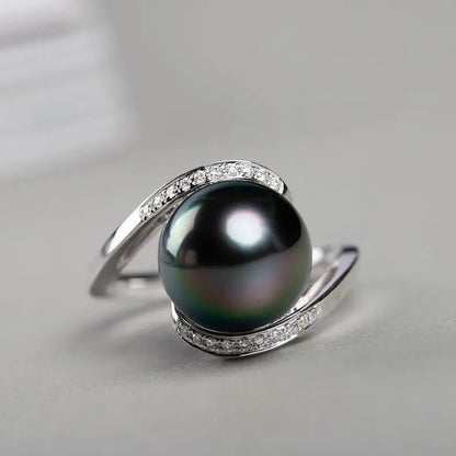 NONNYL Gifts for Wife Anniversary Tahitian Black Pearl Rings for Women-Mothers Day Gifts for Mom Girlfriend-Birthday Christmas Valentine's Day Gift for Her Jewelry