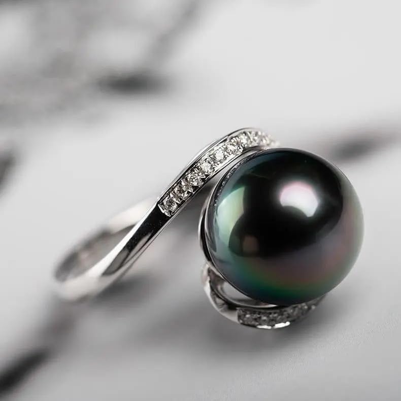 NONNYL Gifts for Wife Anniversary Tahitian Black Pearl Rings for Women-Mothers Day Gifts for Mom Girlfriend-Birthday Christmas Valentine's Day Gift for Her Jewelry