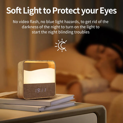 LED Night Light with Clock Digital Alarm Clock Rechargeable Bedside Lamp Dimmable Wake Up Light Table Clock 1500mAh Battery