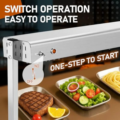 Restaurant buffet overhead food warmer lamp, stainless steel, silver, 750W high-efficiency heating for commercial catering kitc