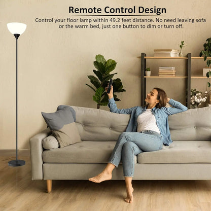 Torchiere Floor Lamp with Remote, Dimmable 9W LED, Stepless Color Temp 3000K-6000K, Foot Switch, Easy Assembly, Matte Black