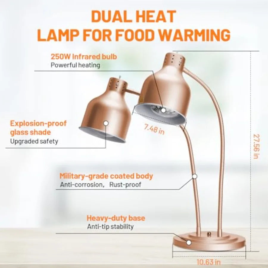 Food Heat Lamp for buffet tables, restaurant kitchens and catering services; stainless steel and aluminum; black; 500W dual-hea