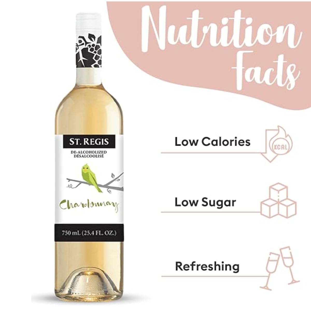 ST. REGIS Non-Alcoholic Cabernet Sauvignon, 25.4 Fl Oz (2 Pack) - Low Calorie, Low Sugar - Fruity & Spicy Rich Flavor from Spain
