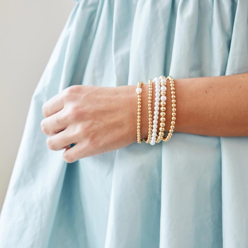 14K Gold Plated Pearl Beaded Cross Bracelets Stack Set for Women,Stretch Boho Colorful Christian Beads Ball Jewelry Friendship Summer Trendy Gift